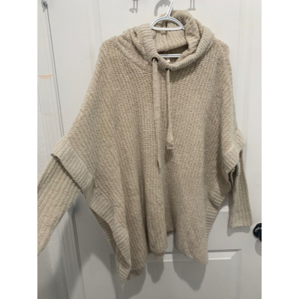 BKE Womens Beige Marl Knit Hooded Poncho Sweater Cowl Neck Size Small